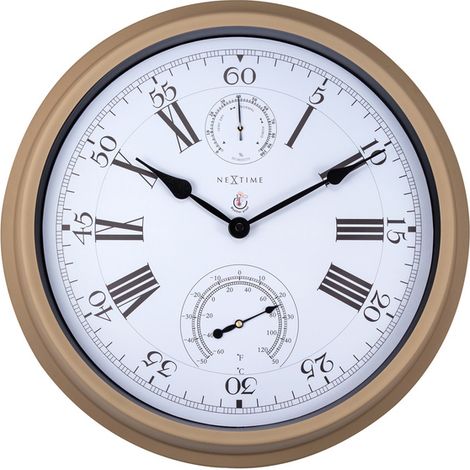 NeXtime Wanduhr Hyacinth Metall sand Ø 40,5 cm Innen/Außen Hygro-/Thermometer (1/5)