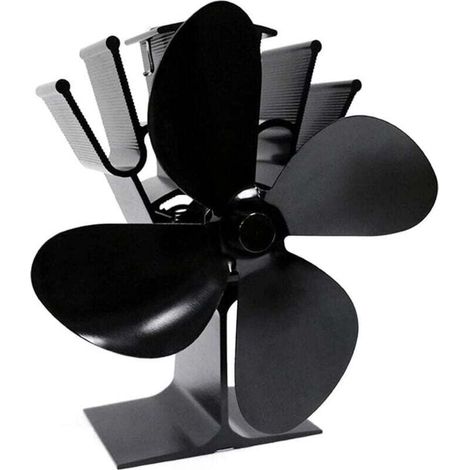 4 Blade Fan For Wood Stove Ecological Heating Energy Saving Black (1/4)
