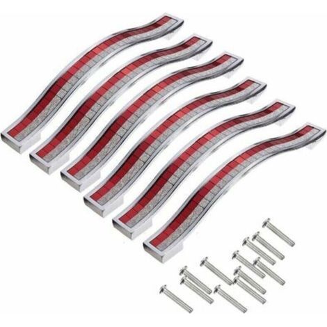 6pcs 96mm Poignée de Porte Cristal Decoration Bouton de Porte Bouton de Meuble Pour Meuble Tiroir Placard Bin Penderie Armoire,Argenté Rouge (1/4)