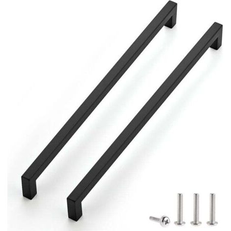 Vente De Gros- Lot De 2 Poignées De Meuble Noires De L’entraxe 288 Mm Pour Armoires De Cuisine, Poignées De Tiroir En Acier Inoxydable, Poignées De Porte Noires Pour Armoires De Cuisine (1/4)