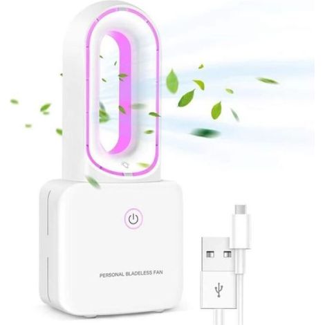 Ventilateur portable sans évacuation, ventilateur silencieux pour chambre, rechargeable USB avec batterie 4000 mAh et lumière ambiante LED à 6 couleurs (1/4)