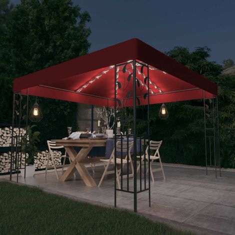 vidaXL Cenador con tira de luces LED 3x3 m rojo tinto (1/2)