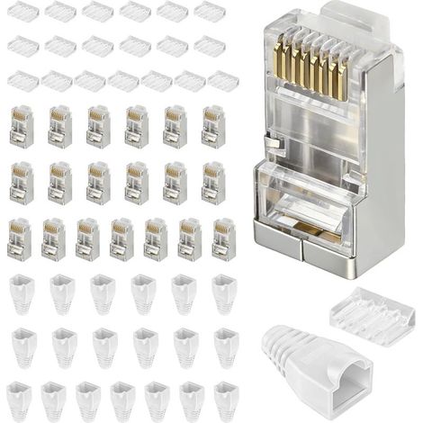Lot de 20 Connecteur RJ45 8P8C Cat7/Cat6A Standard Blindé, Prise RJ45 Male 10Gbps, Fiche Réseau Standard pour Câble d'Installation avec Barre et Embouts de Protection (1/5)
