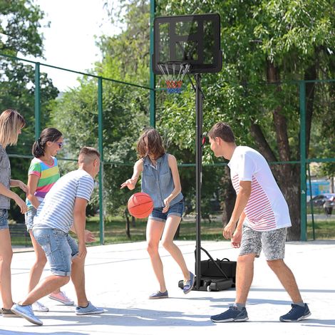 Basketballständer, höhenverstellbare Korbhöhe 235-305 cm, befüllbare Basis mit Rädern, Schwarz (1/5)