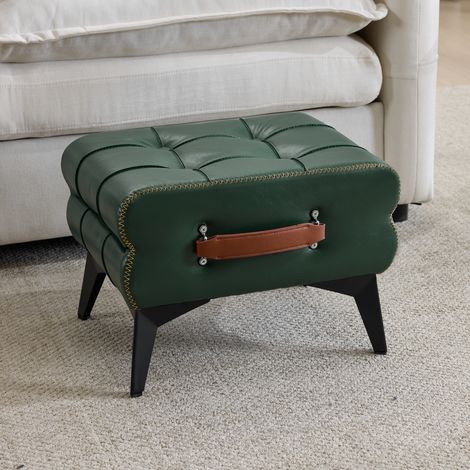 Reposapiés en Cuero PU Verde, Taburete Multifuncional con Asa, Patas de Acero, Antideslizante (1/5)