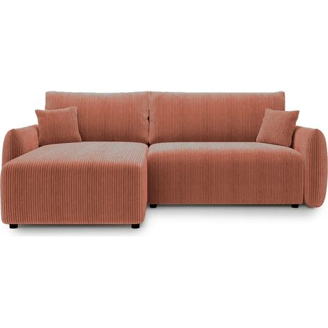 ELIO MINI - Canapé d'angle convertible petit velours côtelé 3 places Terracotta (1/5)