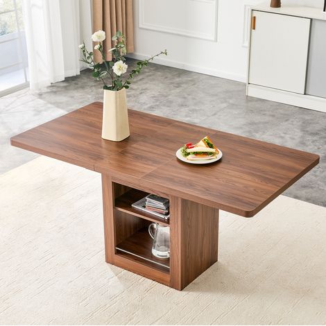 Tavolo da pranzo estensibile in MDF effetto noce con ripiano e guide metalliche (1/5)
