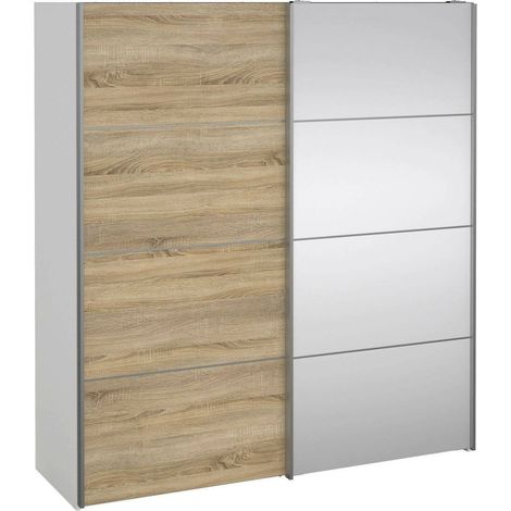 Dmora - Guardaroba 2 ante Cerreto, Mobile camera da letto, Cabina armadio portabiti, Armadio appendiabiti, 182x64 h202 cm, Quercia e Bianco
