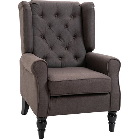 Silla Individual Sillón De Relajación Silla Individual Con Pies De Madera Capitoné Poliéster Marrón 76 X 86 X 108 Cm