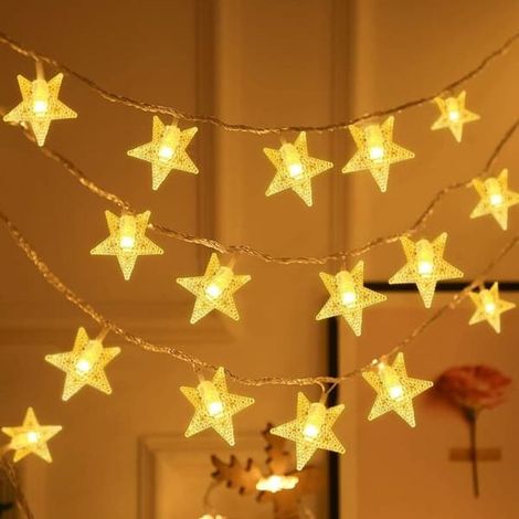Promotion, Guirlande lumineuse étoilée, Guirlande guinguette, 1 mode d'éclairage, Décoration pour chambre, terrasse, fête, anniversaire, Saint-Valentin, Noël (1/5)