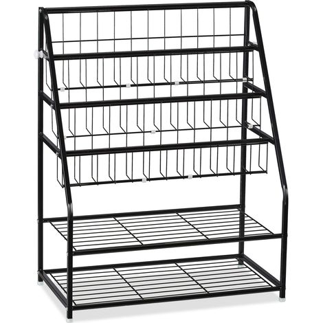 Portariviste in metallo moderno per soggiorno cameretta 81 x 67 x 37 cm con design a griglia in metallo nero 130009949