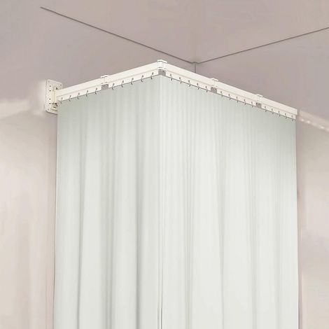 Barre de rideau de douche pliable, support de rideau, séparateur de salle de bain, blanc (incl. rideau vert) (1/5)