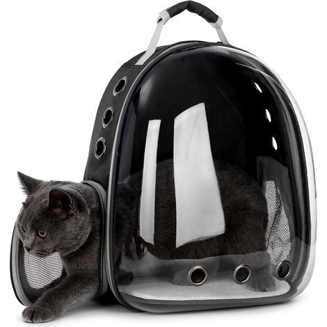 Mochila transportadora para mascotas AIDUCHO, bolsa transportadora transparente para perros y gatos, transportín para exteriores con diseño de cápsula transpirable, transportín para mascotas giratorio (1/5)
