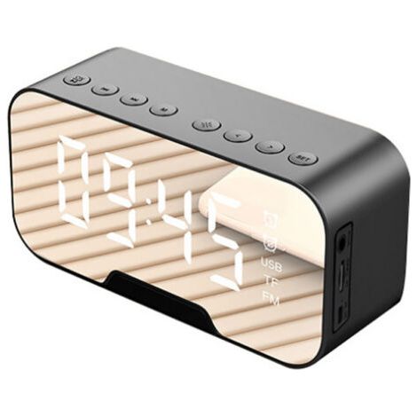 Montre multifonction rechargeable avec haut-parleur Bluetooth, radio FM et réveil miroir LED, TF carte supportée, Noire (1/5)