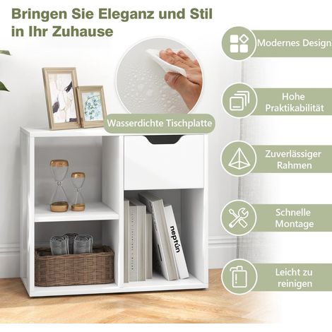 Bücherregal mit Schublade und 3 Ablagen, Weiß, 60 x 30 x 53 cm