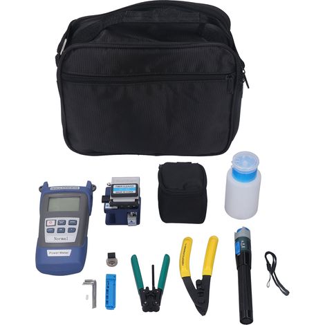 Kit de raccordement fibre optique FTTH : compteur de puissance optique, localisateur de défauts visuel, pince à dénuder, outil de terminaison (1/5)