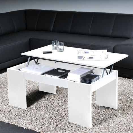 Table basse plateau relevable NEWTON 100x50cm / Blanc/ 100x50x43 (1/5)