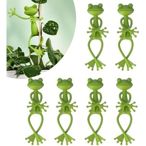 6 Pièces Attaches en Forme de Grenouille pour Plantes, Flexibles Pliables Câble, Ajustables Réutilisables Décoratifs Supports Decoration Jardin - (1/5)