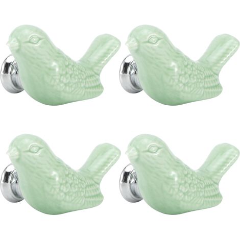 Lot de 4 poignées en céramique en forme d'oiseau pour portes, tiroirs et placards (accessoires de meubles, vert) (1/5)