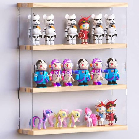 Vitrine Murale pour Collection, Figurine, Mini Voiture Collection, Objet Manga, 3 étages Acrylique Vitrine avec Couvercle et Base en Bois, Déco Boîte Plexiglas pour Salon (1/5)