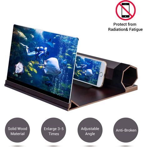 MINKUROW Schermo D'ingrandimento Per Telefono Cellulare, Proiettore Pieghevole Con Ingrandimento Da 12" Schermo 3d Supporto Per Telefono In Legno Zoom Lente D'ingrandimento Per Tutte Le Modalità Smart (1/5)