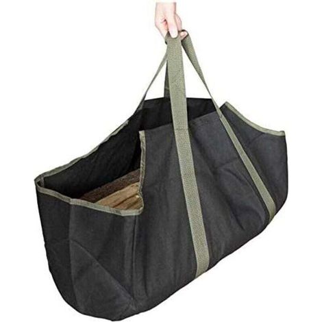 Firewood Carrier Logs Heavy Duty Canvas Tote Bag with Handles for Camping (Black + Green) (1/4)