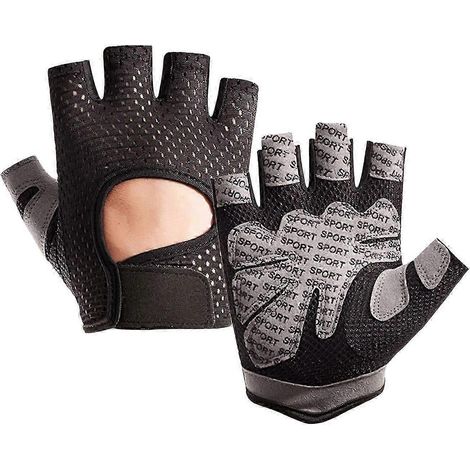 Gants de sport unisexes demi-doigts en maille creuse, antidérapants, résistants à l'usure et offrant une excellente adhérence. Paume pleine.-M-Black (1/5)