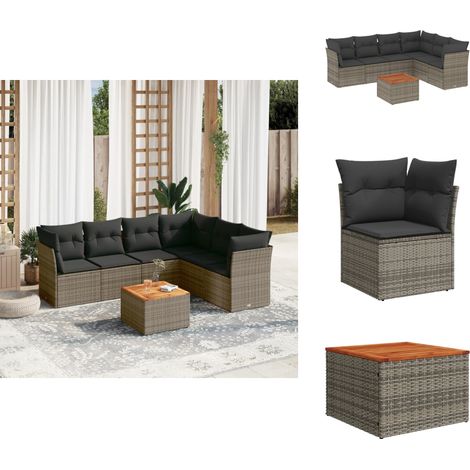 7-tlg. Garten-Sofagarnitur mit Kissen Grau Poly Rattan - Gartenmöbel Set - Esszimmergarnitur Outdoor - Rattan Möbel - Lounge Sofa - Balkonmöbel (1/5)