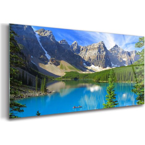 Tableau sur verre – 140 x 70 cm - Tableau mural décoratif - Verre Décorative - Montagnes Et Forêt (1/5)