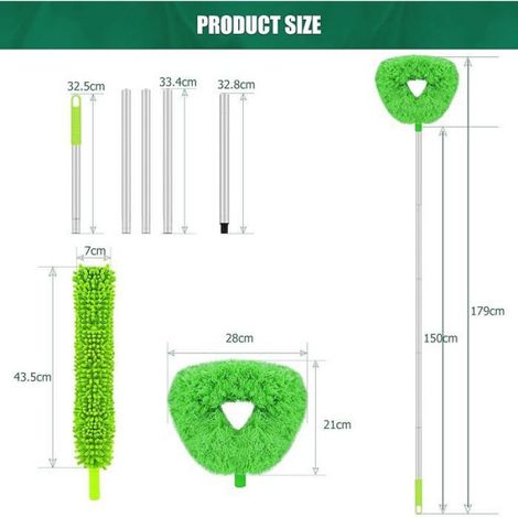 2 Pièces Plumeau Telescopique Longueur Totale Jusquà 179cm Microfibre Lavable Balai Toile Araignée pour (1/5)