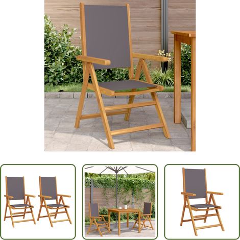 Chaise pliante - Chaises de jardin lot de 2 anthracite bois acacia massif tissu (1/5)
