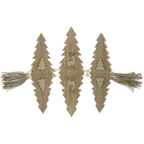 Riffelmacher Weihnachtsdeko 3 verbundene Bäume mit Hirsch an einer Schnurr - Holz (1/3)