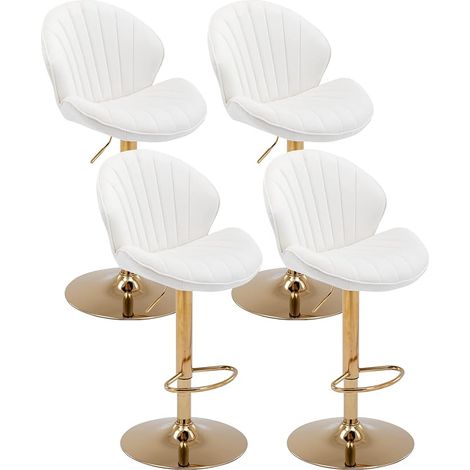 Bar Stools Set of 4 in Velvet Modern Counter Chairs Height Adjustable with Shell-Shaped Backrest for Home Bar Restaurant, Beige, Wahson