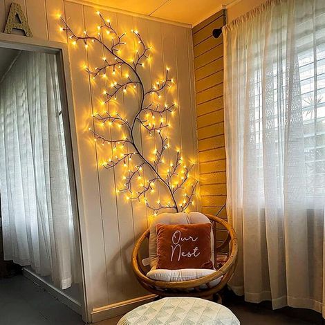 Applique murale magique en forme de vigne de saule : 2,3 m, LED scintillantes, branches d'arbre, 8 modes pour la décoration de la chambre et de la maison – Guirlande lumineuse murale blanc chaud pour (1/5)
