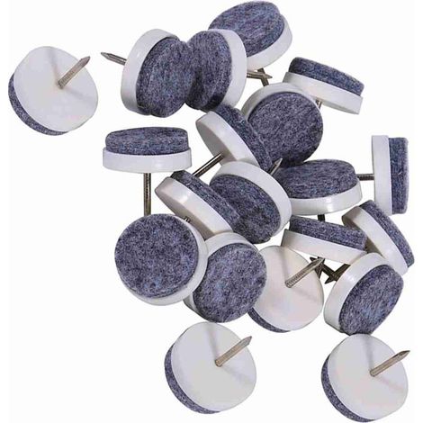 Protecteurs de sol à clouer pour meubles 20 pièces - Patins feutre blanc 24mm pour tables et chaises - Plastique, feutre, métal (1/5)