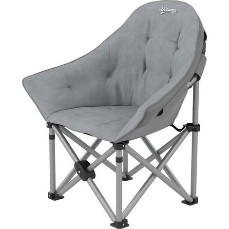 Chaise pliante de camping avec poche latérale et sac, rembourrée, charge 120kg, légère et robuste, pour pêche/jardin/plage/camping