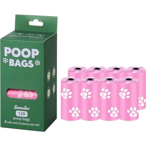 Sacs à caca pour chien 120 pièces Extra épais Solide Anti-fuite Parfum lavande (rose, 120 pièces) (1/4)