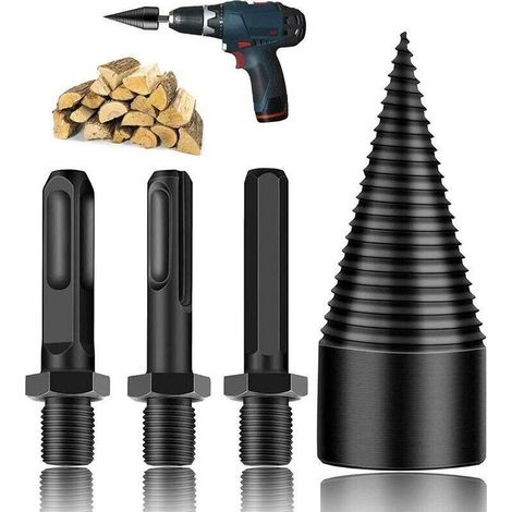 Chauffage pour perceuse,Fendeuse à bois perceuse, Fendage de bois,Fendeuse à bois perceuse,Pour peut couper des bches,Poignée carrée 32mm, manche ronde et modèles de tige hexagonale (32mm) (1/4)