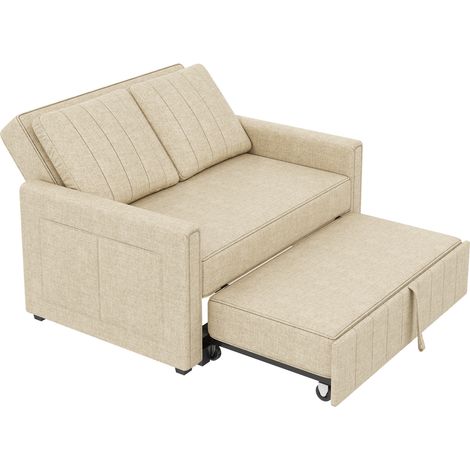Sofá cama plegable multifuncional, con ángulo ajustable, tela de algodón y lino beige, ideal para relajarse en casa y recibir invitados. (1/5)