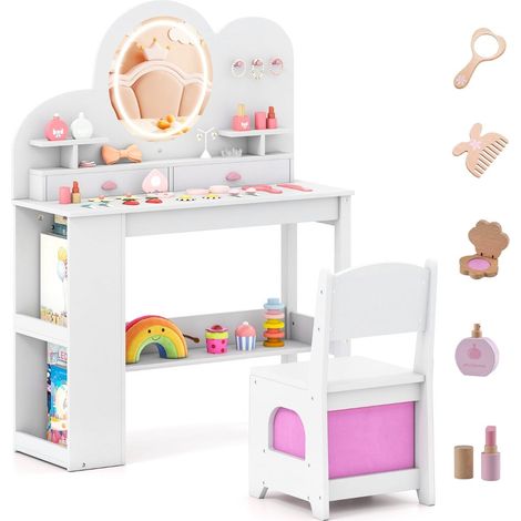 Juego de tocador infantil con luces, espejo y silla