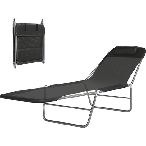 Klappbarer Gartenliegestuhl mit Kopfstütze, 5-fach verstellbar, Campingbett 120 kg, schwarz