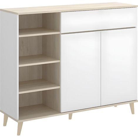 Credenza per cucina 2 ante, 1 cassetto e 4 nicchie Bianco e Rovere - WAJDI (1/4)