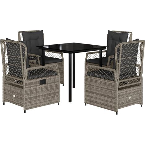 Maison Exclusive - 5-tlg. Garten-Essgruppe mit Kissen Grau Poly R (1/5)