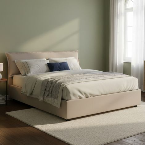 Dmora - Doppelbett Dbiand, Containerbett mit abnehmbarem Bezug mit gepolstertem Kopfteil und Bettrahmen, 100% Made in Italy, passend für Matratze Cm 160x200, Turteltaube (1/5)