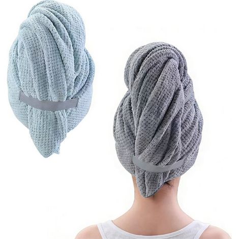 Set di 2 asciugamani in microfibra per asciugare i capelli - 100 x 60 cm - Adatti a donne e ragazze - Stile A (1/5)