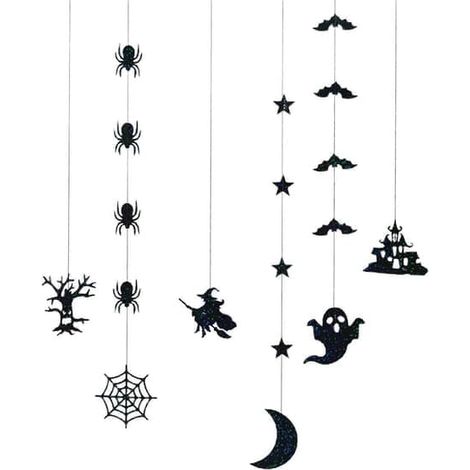 Décoration d'Halloween : guirlande de chauves-souris, araignées et fantômes, style vintage, pour intérieur et extérieur (murs et plafonds). (1/5)
