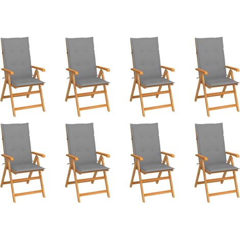 vidaXL Sillas plegables reclinables con cojines, 8 unidades, madera maciza de teca. (1/5)