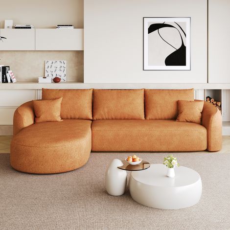 Canapé d'angle en L de 266 cm, canapé compressé en mousse, canapé modulable sans armature, chambre, appartement, livré monté, orange (1/5)