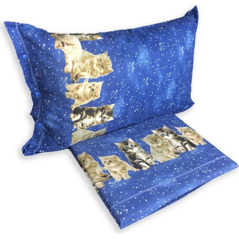 COMPLETO lenzuolo LENZUOLA Natura GATTO GATTI NOTTE blu 2 PIAZZE