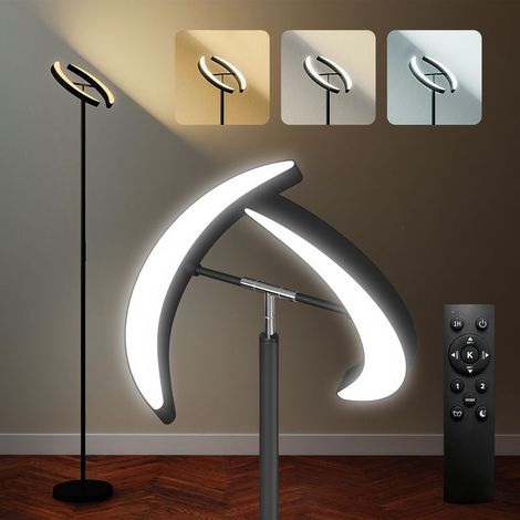 Dimmbare Stehlampe mit Fernbedienung und um 350° drehbarem Doppelkopf, 1-Stunden-Timer, einstellbarer Farbtemperatur von 2700 K bis 6000 K, für Wohn- und Schlafzimmer, schwarz (1/5)
